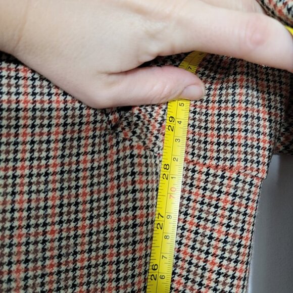 Vintage Tan & Orange Y2K Houndstooth Winter Flat 90s Front Straight Leg Pants 4 - Picture 11 of 13